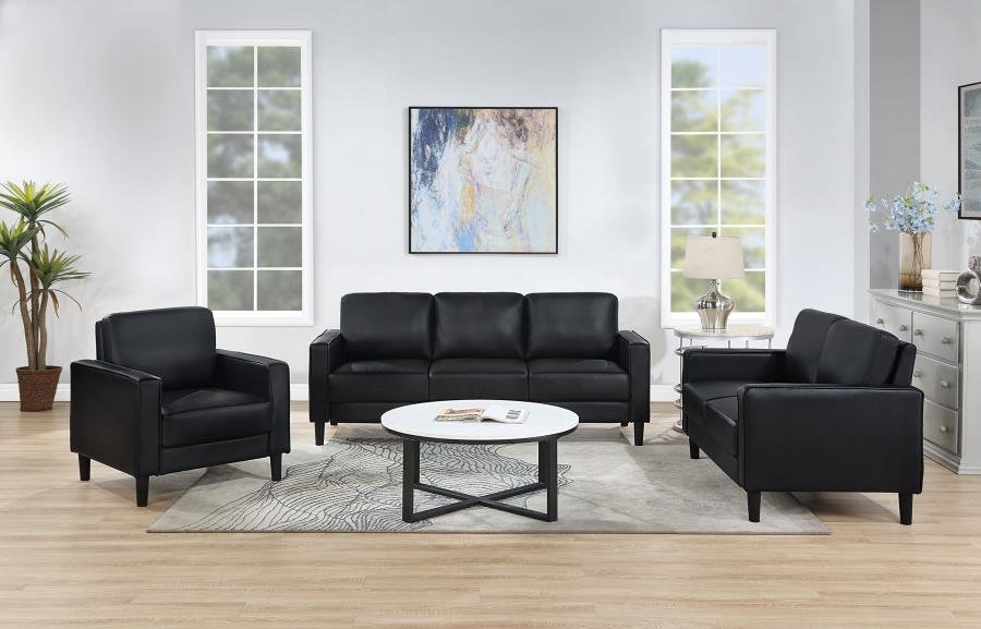RUTH 3-PIECE UPHOLSTERED TRACK ARM SOFA SET BLACK