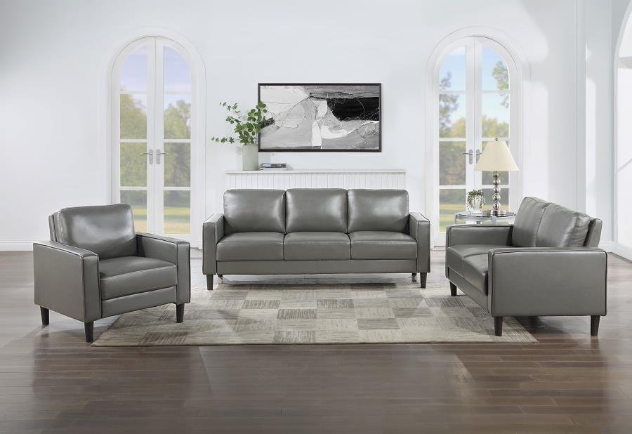 RUTH 3-PIECE UPHOLSTERED TRACK ARM SOFA SET GREY