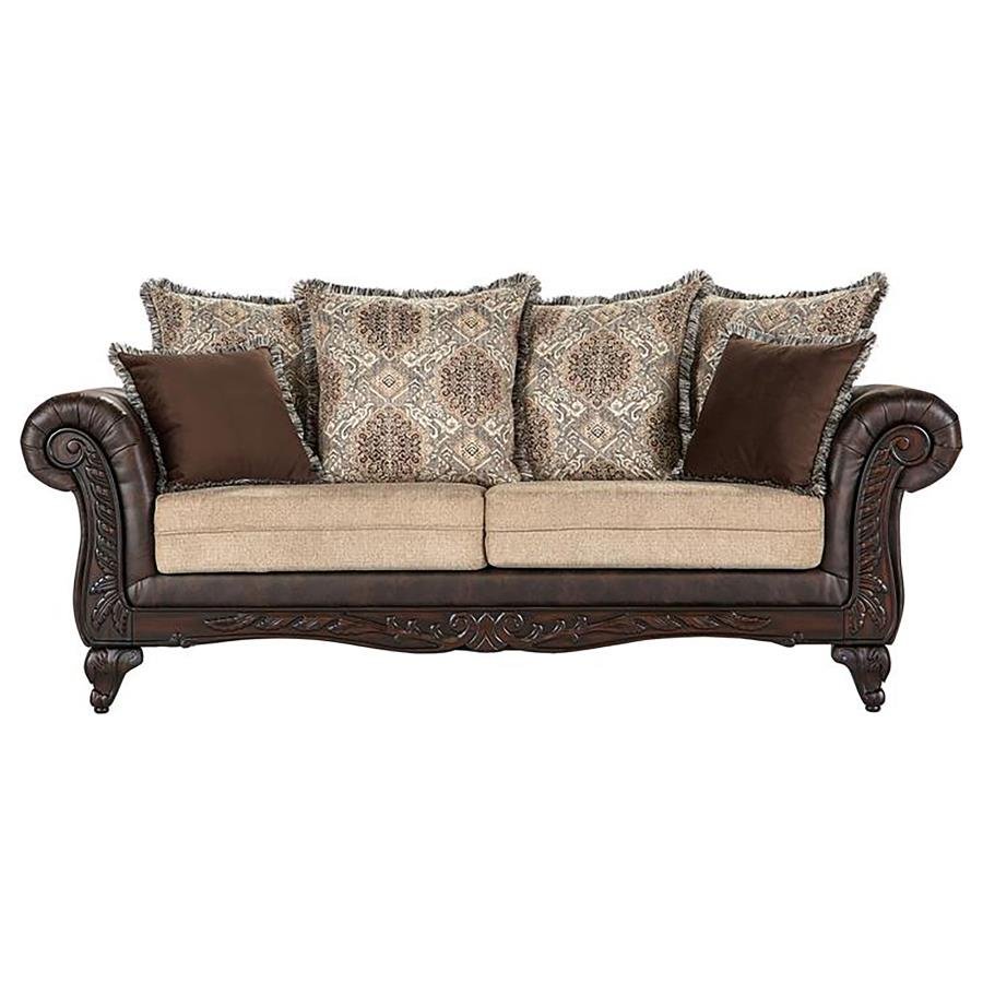 ELMBROOK UPHOLSTERED ROLLED ARM SOFA BROWN