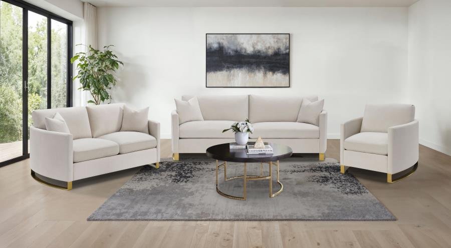 CORLISS 3-PIECE UPHOLSTERED ARCHED ARM SOFA SET BEIGE