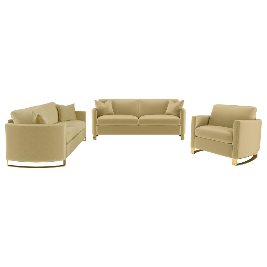 CORLISS 3-PIECE VELVET UPHOLSTERED SOFA SET CAMEL - Image 2