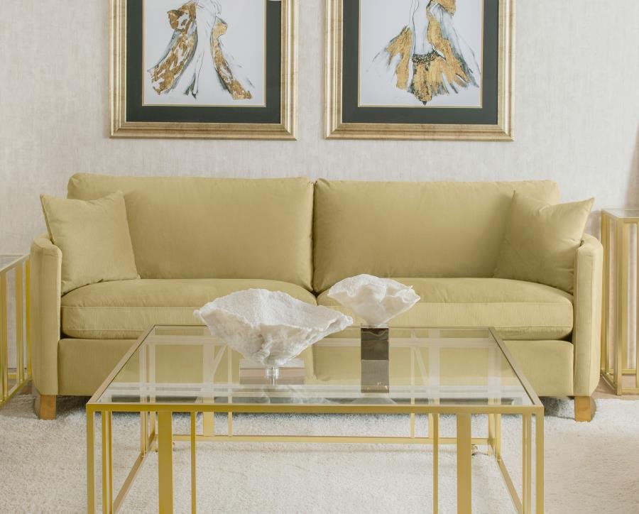 CORLISS UPHOLSTERED CURVED TRACK ARM SOFA CAMEL - Image 2