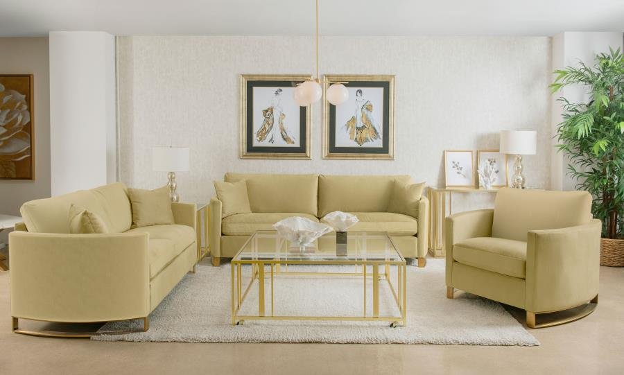 CORLISS UPHOLSTERED CURVED TRACK ARM SOFA CAMEL - Image 12