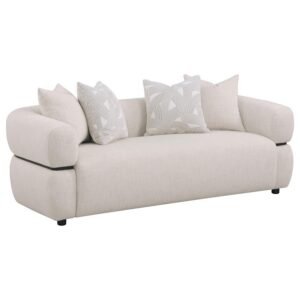 JEANETTE 84-INCH FABRIC UPHOLSTERED ROUND ARM SOFA BEIGE