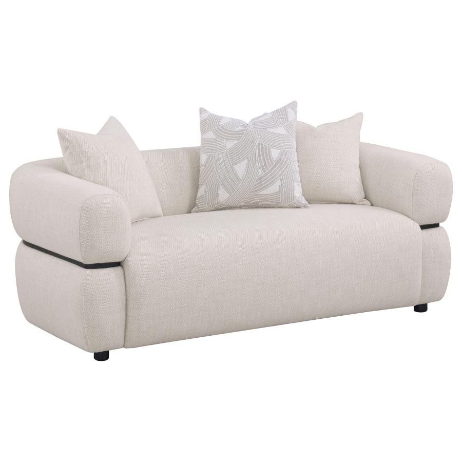 JEANETTE 73-INCH FABRIC UPHOLSTERED ROUND ARM LOVESEAT BEIGE