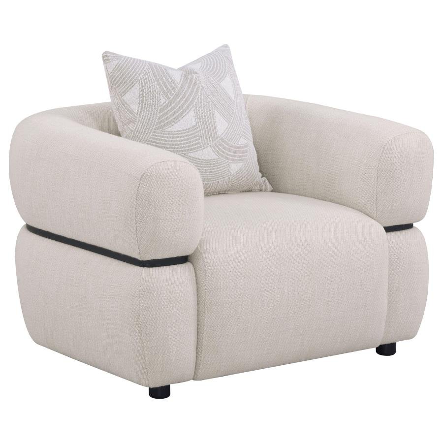 JEANETTE FABRIC UPHOLSTERED ROUND ARM ACCENT CHAIR BEIGE