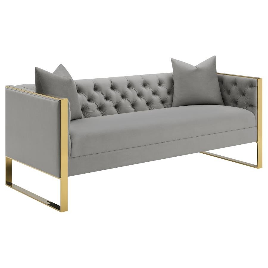 EASTBROOK VELVET UPHOLSTERED TUFTED SOFA GREY