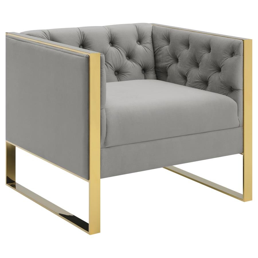 EASTBROOK VELVET UPHOLSTERED TUFTED ACCENT CHAIR GREY