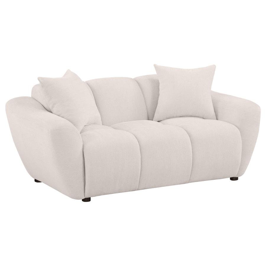 DESTINO CHENILLE UPHOLSTERED SPLAYED ARM LOVESEAT GREIGE