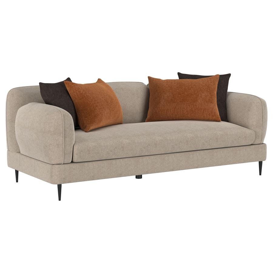 JADE CHENILLE UPHOLSTERED SCULPTED TRACK ARM SOFA LATTE