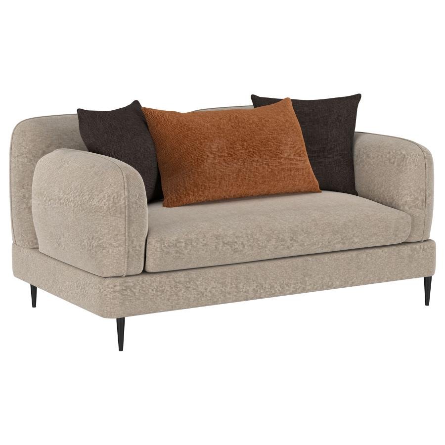 JADE CHENILLE UPHOLSTERED SCULPTED TRACK ARM LOVESEAT LATTE