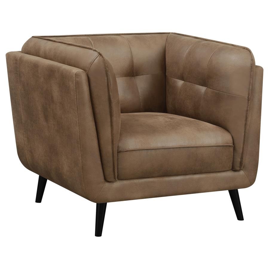 THATCHER UPHOLSTERED TUXEDO ARM TUFTED ACCENT CHAIR BROWN