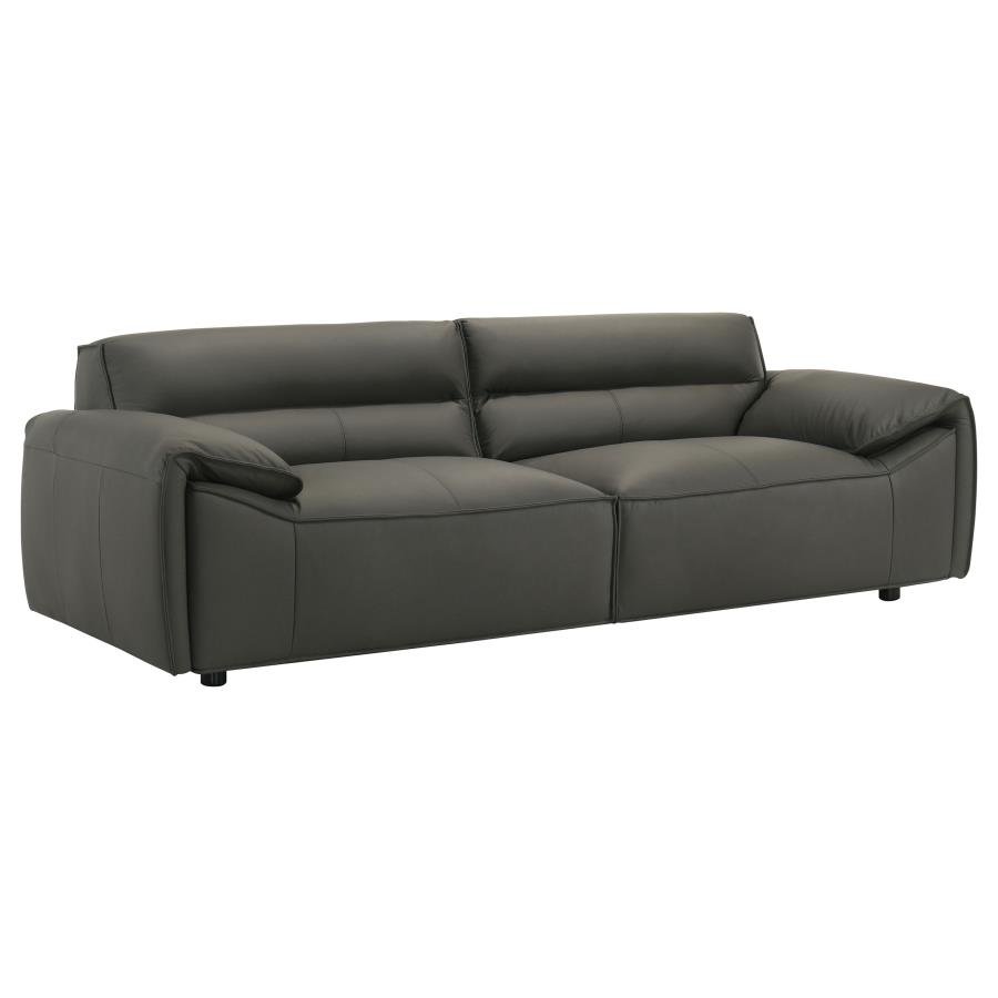 BUXTON TOP GRAIN LEATHER UPHOLSTERED SOFA GRAPHITE