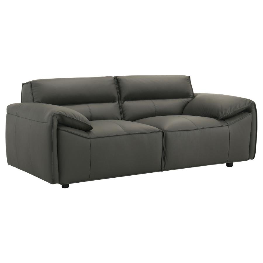 BUXTON TOP GRAIN LEATHER UPHOLSTERED LOVESEAT GRAPHITE