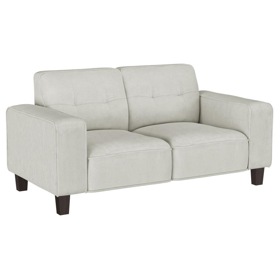 DEERHURST UPHOLSTERED TRACK ARM TUFTED LOVESEAT GREIGE