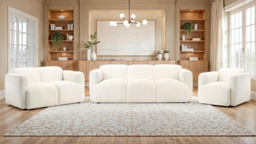 DORSET 3-PIECE UPHOLSTERED ROUND TRACK ARM SOFA SET WHITE