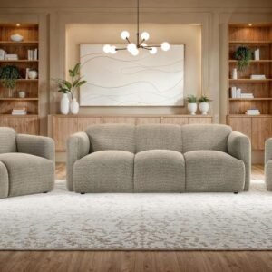 DORSET 3-PIECE UPHOLSTERED ROUND TRACK ARM SOFA SET BROWN