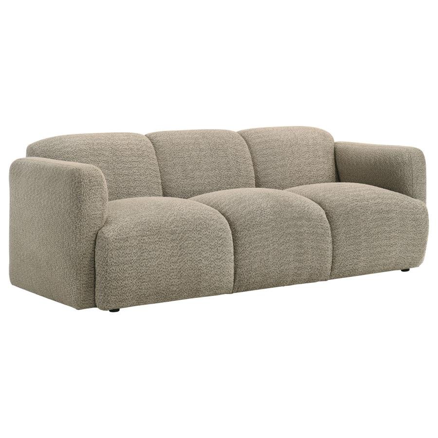 DORSET FABRIC UPHOLSTERED ROUND TRACK ARM SOFA BROWN