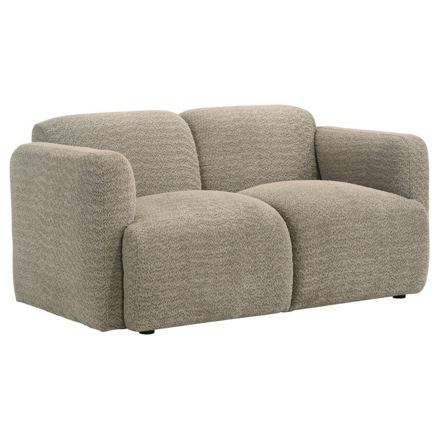 DORSET FABRIC UPHOLSTERED ROUND TRACK ARM LOVESEAT BROWN