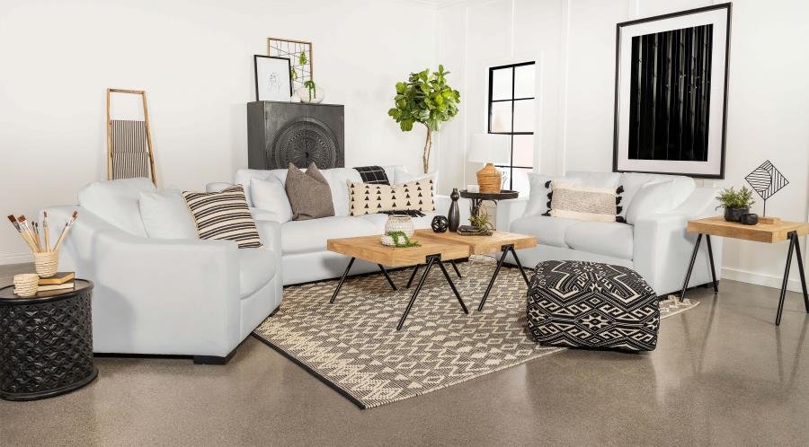 ASHLYN 3-PIECE UPHOLSTERED SLOPED ARM SOFA SET WHITE