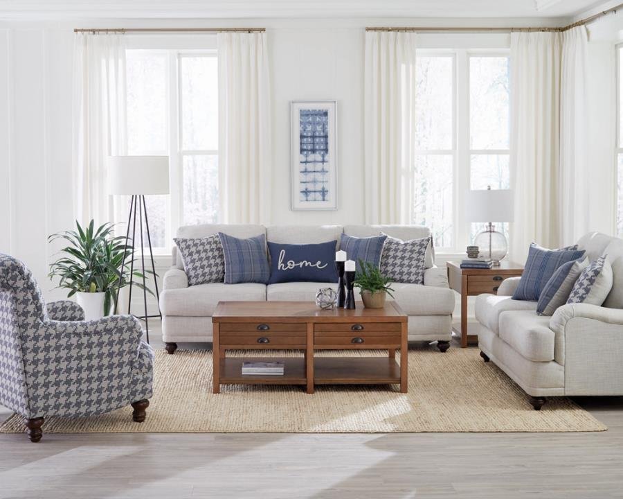 GLENN 3-PIECE UPHOLSTERED SOFA SET LIGHT GREY AND BLUE