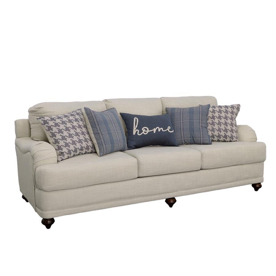 GLENN UPHOLSTERED ENGLISH ARM SOFA LIGHT GREY AND BLUE