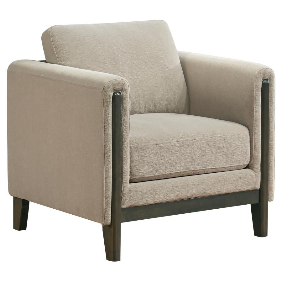 ISLINGTON FABRIC UPHOLSTERED PANEL ARM ACCENT CHAIR TAUPE