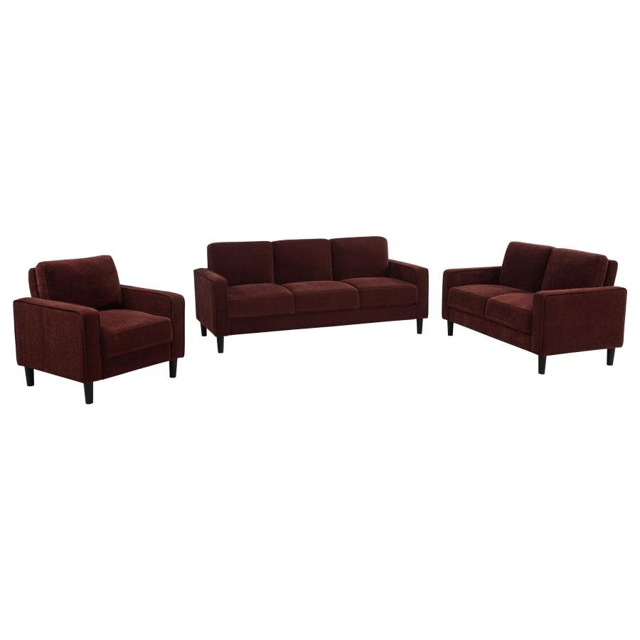 RUTH 3-PIECE FABRIC UPHOLSTERED TRACK ARM SOFA RUST RED
