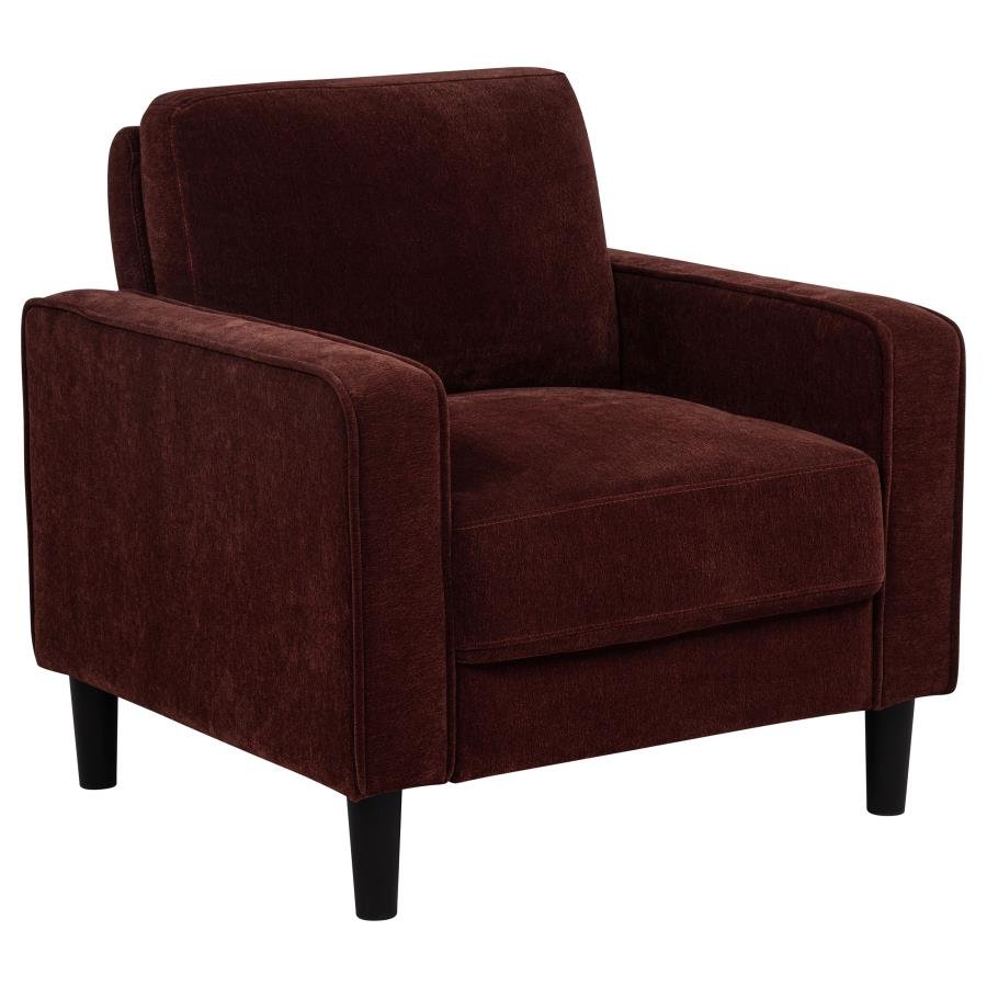 RUTH FABRIC UPHOLSTERED TRACK ARM ACCENT CHAIR RUST RED