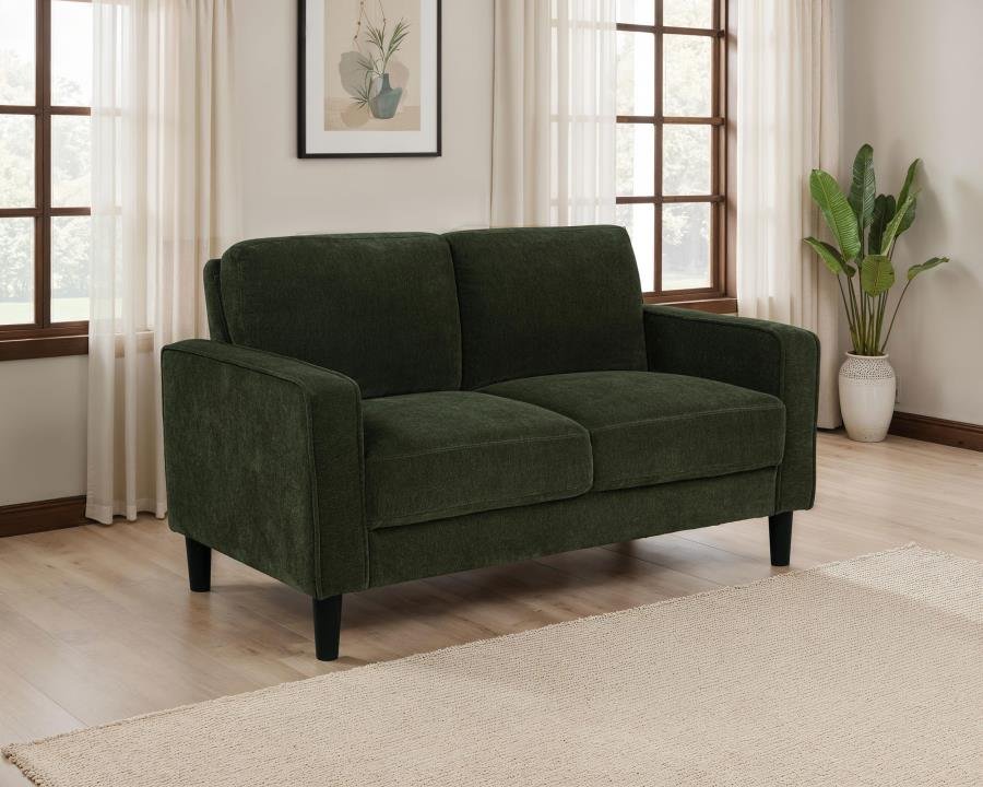 RUTH FABRIC UPHOLSTERED TRACK ARM LOVESEAT MATCHA GREEN - Image 2