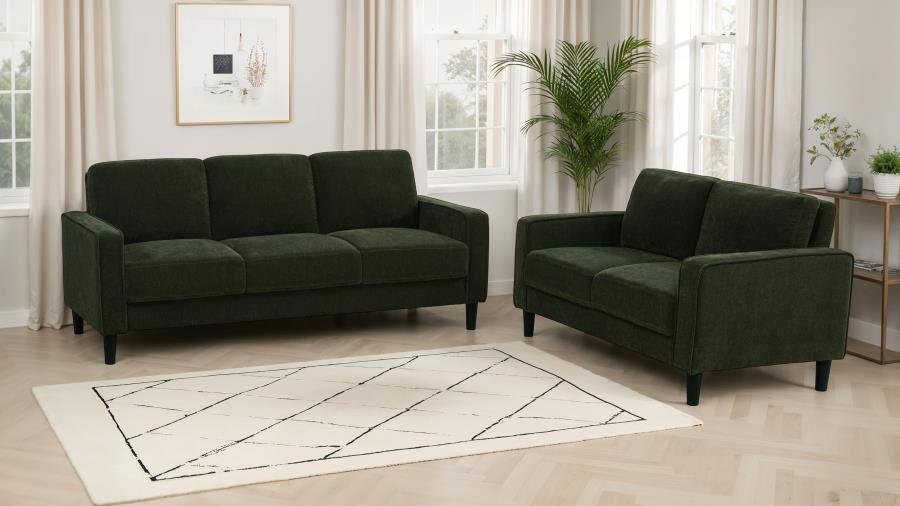RUTH FABRIC UPHOLSTERED TRACK ARM LOVESEAT MATCHA GREEN - Image 11