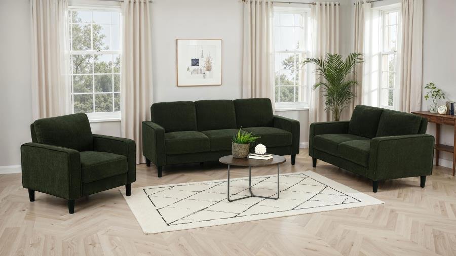 RUTH FABRIC UPHOLSTERED TRACK ARM LOVESEAT MATCHA GREEN - Image 12