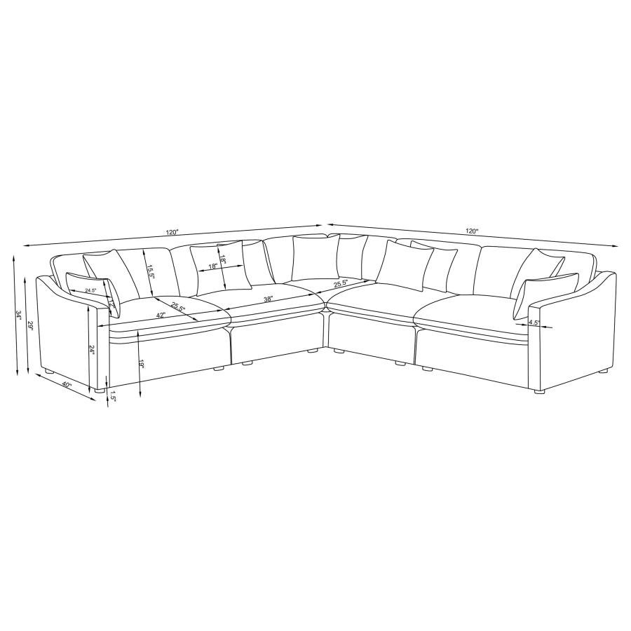 HOBSON 5-PIECE UPHOLSTERED MODULAR SECTIONAL SOFA CHARCOAL - Image 12