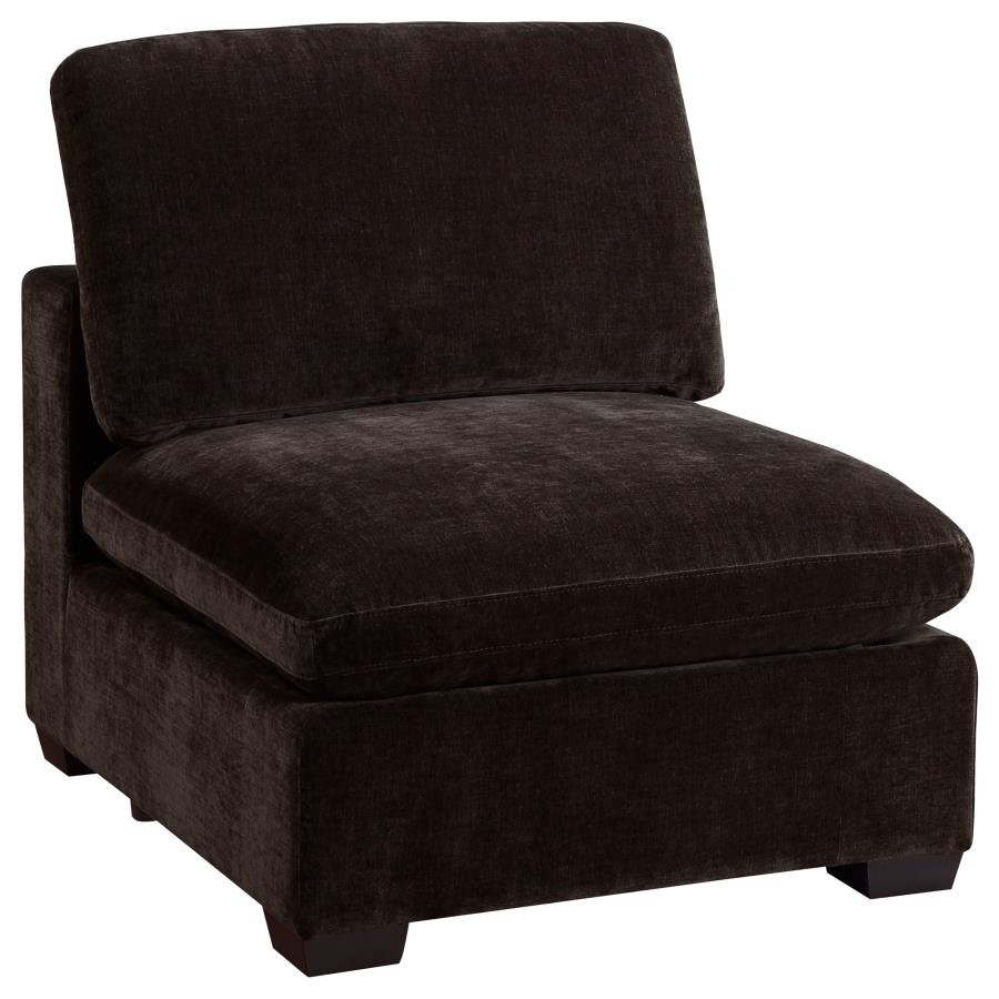 LAKEVIEW UPHOLSTERED ARMLESS CHAIR DARK CHOCOLATE