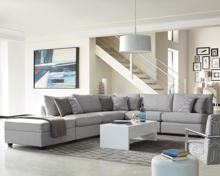 CAMBRIA 6-PIECE UPHOLSTERED MODULAR SECTIONAL SOFA GREY