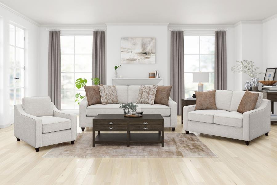 CHRISTINE 3-PIECE UPHOLSTERED SLOPED ARM SOFA SET BEIGE