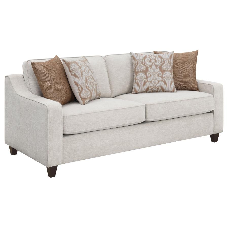 CHRISTINE UPHOLSTERED SLOPED ARM SOFA BEIGE