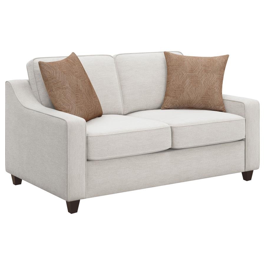 CHRISTINE UPHOLSTERED SLOPED ARM LOVESEAT BEIGE