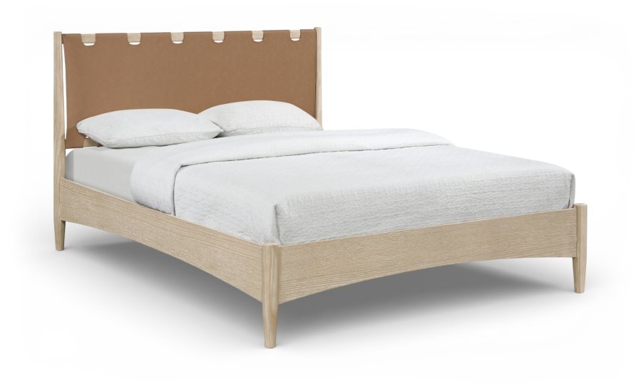 Santos Vegan Leather Headboard and Wood Bed