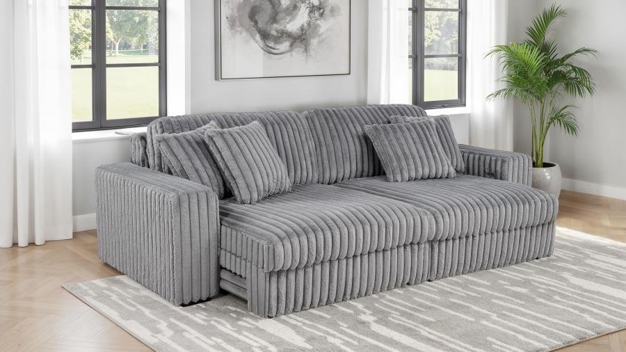 JACANA CORDUROY UPHOLSTERED DUAL POWER CHAISE SOFA GREY - Image 3