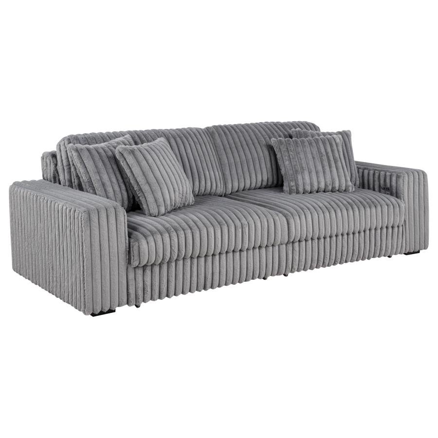 JACANA CORDUROY UPHOLSTERED DUAL POWER CHAISE SOFA GREY