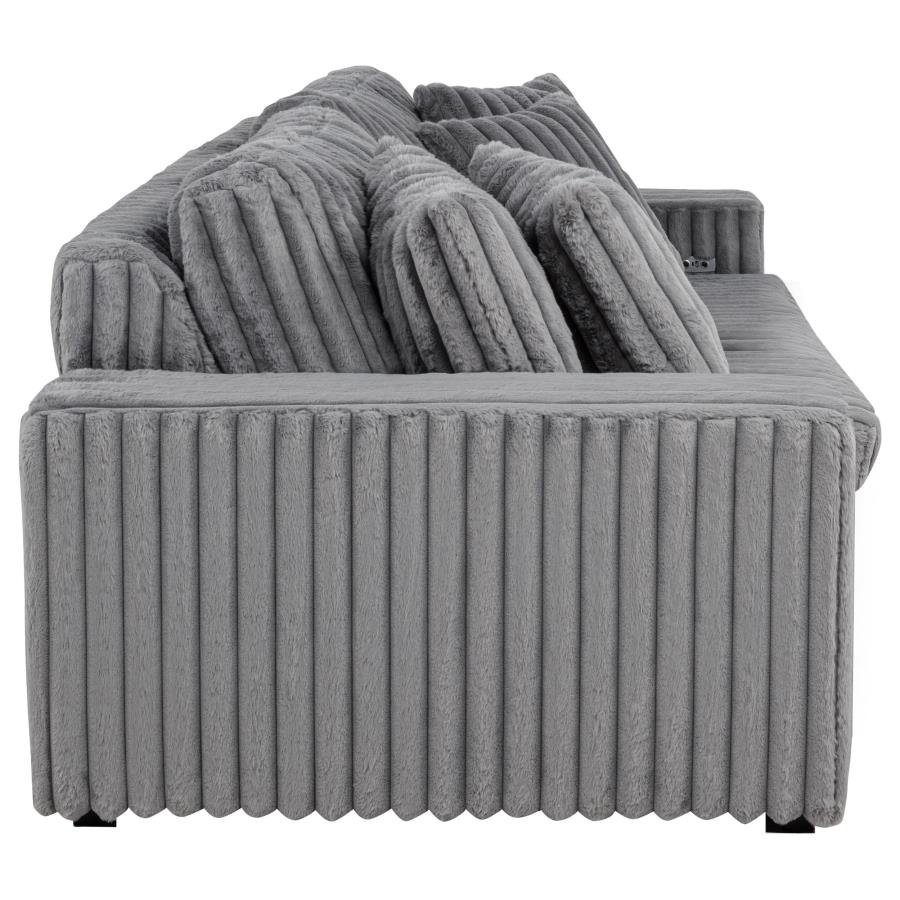 JACANA CORDUROY UPHOLSTERED DUAL POWER CHAISE SOFA GREY - Image 7