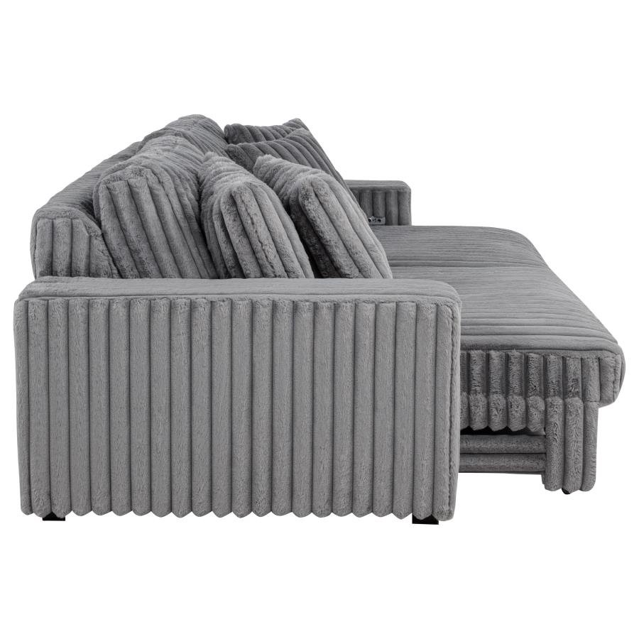 JACANA CORDUROY UPHOLSTERED DUAL POWER CHAISE SOFA GREY - Image 8
