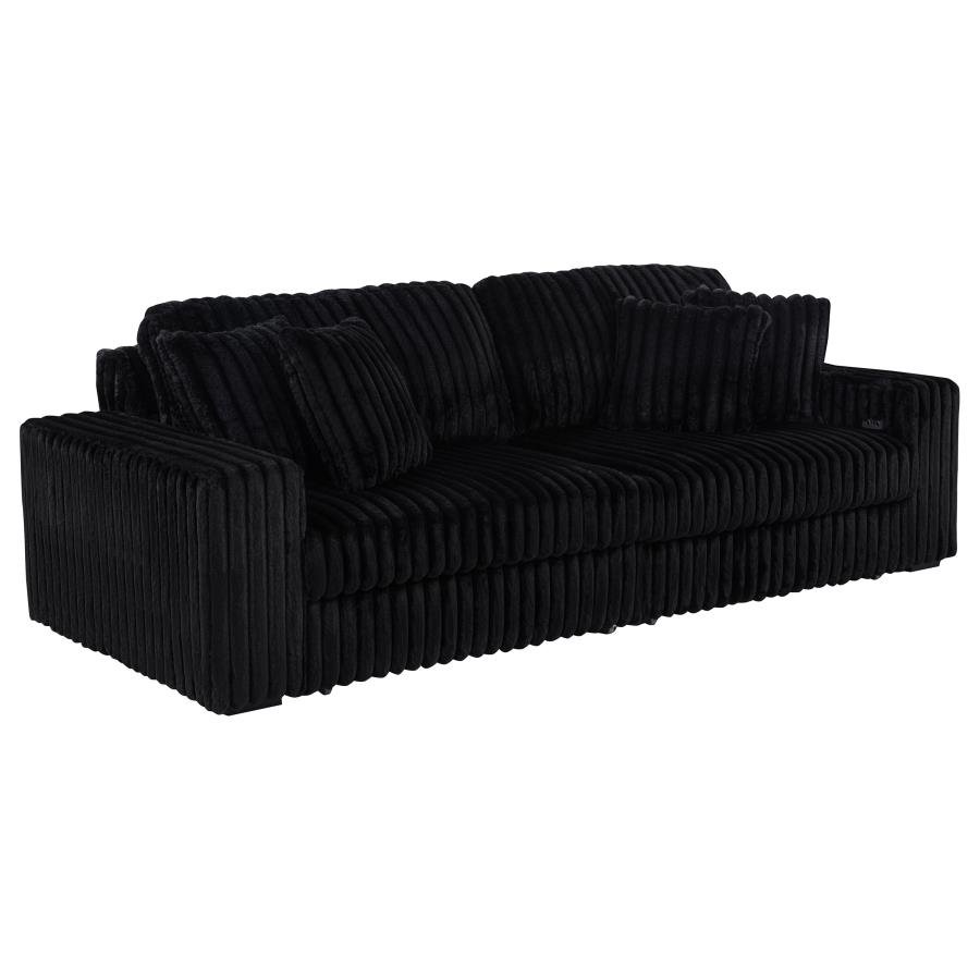 JACANA CORDUROY UPHOLSTERED DUAL POWER CHAISE SOFA BLACK