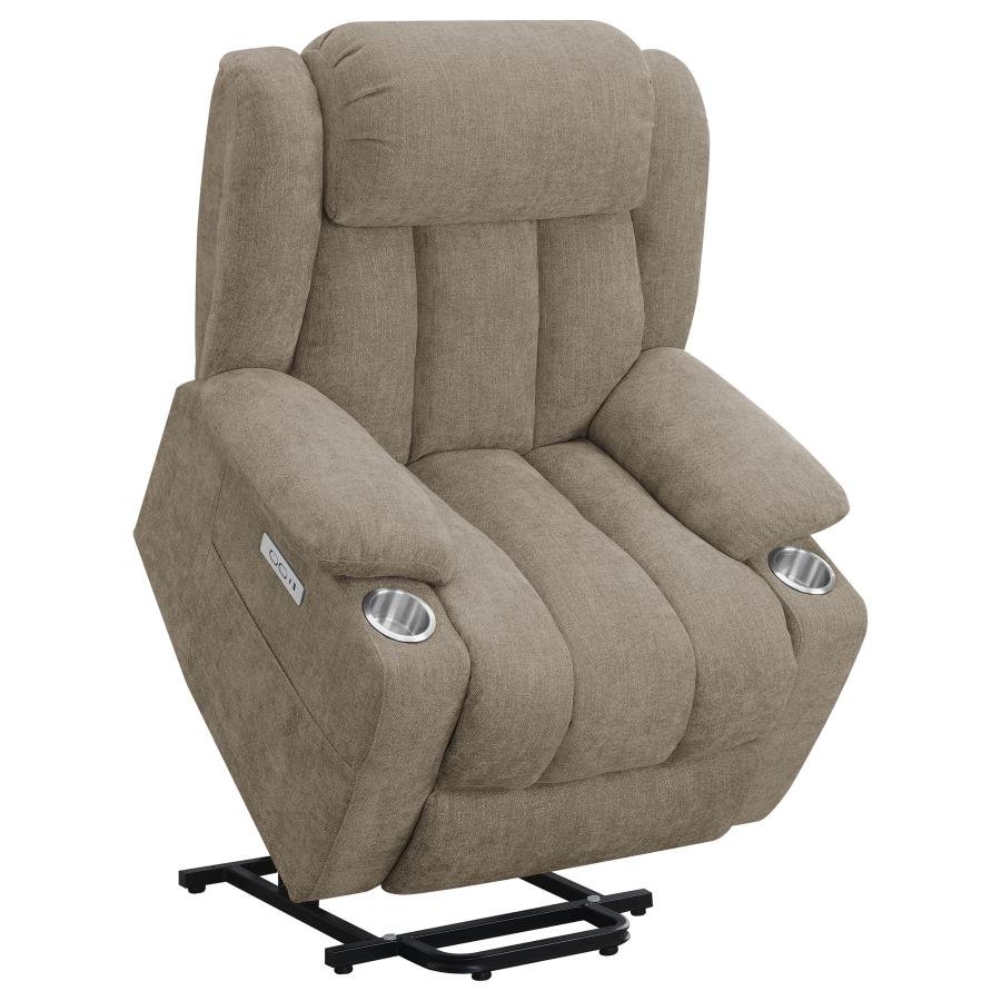 HOUSTON UPHOLSTERED POWER LIFT RECLINER CHAIR CAMEL - Image 6