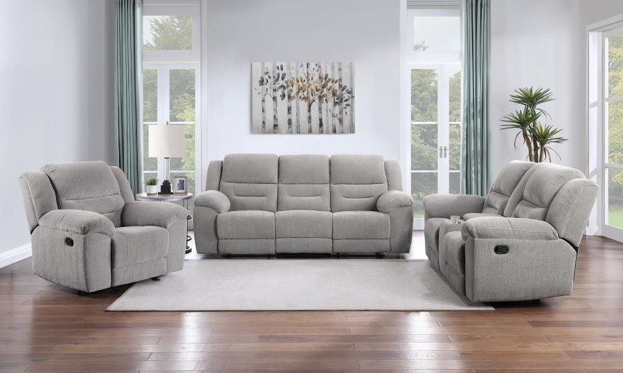 GILSON 3-PIECE CHENILLE UPHOLSTERED RECLINING SOFA SET GREY