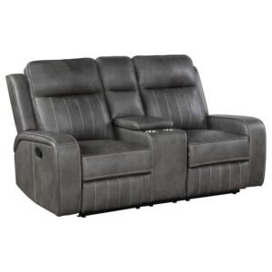 RAELYNN UPHOLSTERED TRACK ARM MOTION LOVESEAT GREY