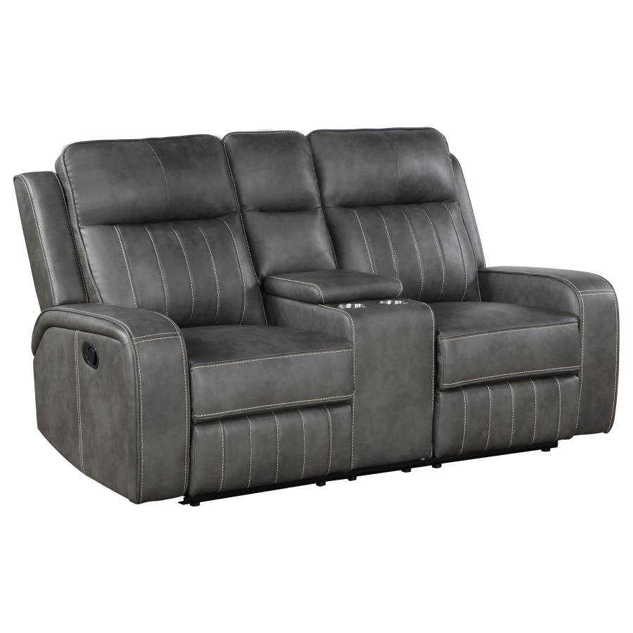 RAELYNN UPHOLSTERED TRACK ARM MOTION LOVESEAT GREY