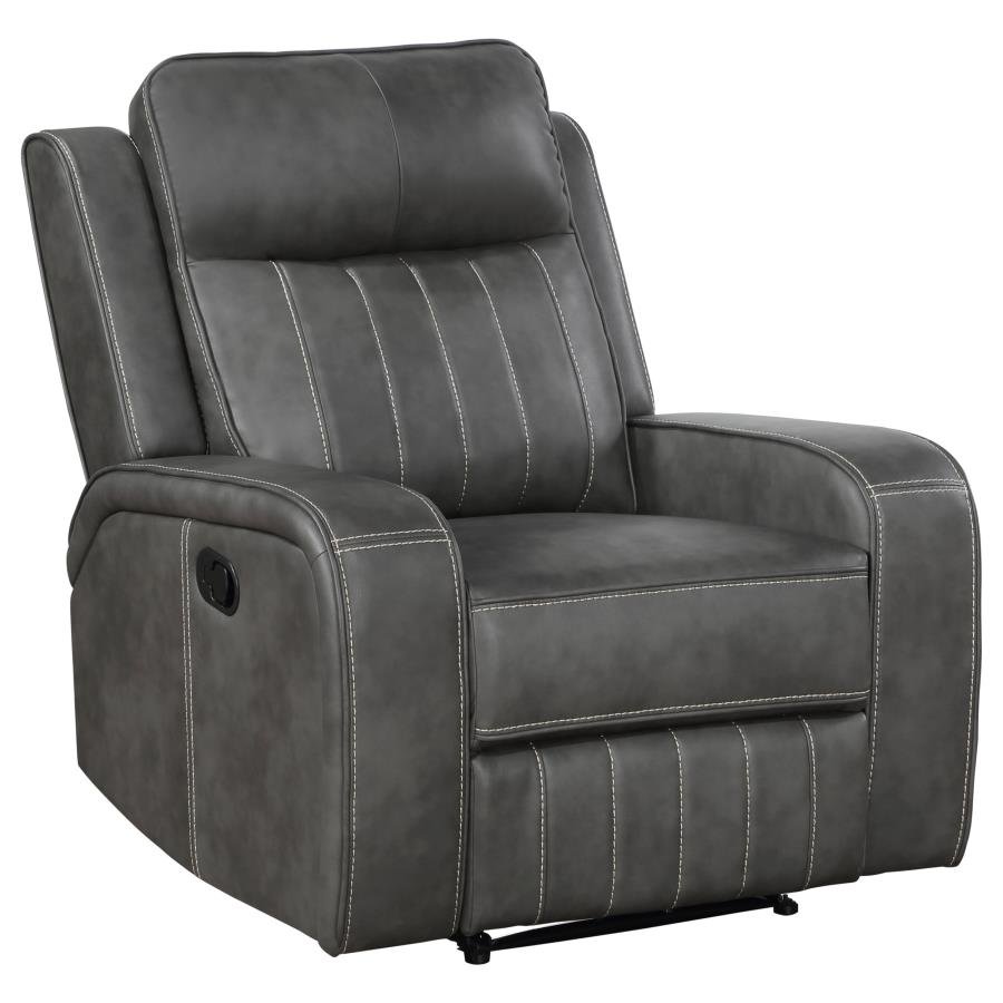 RAELYNN UPHOLSTERED TRACK ARM RECLINER GREY