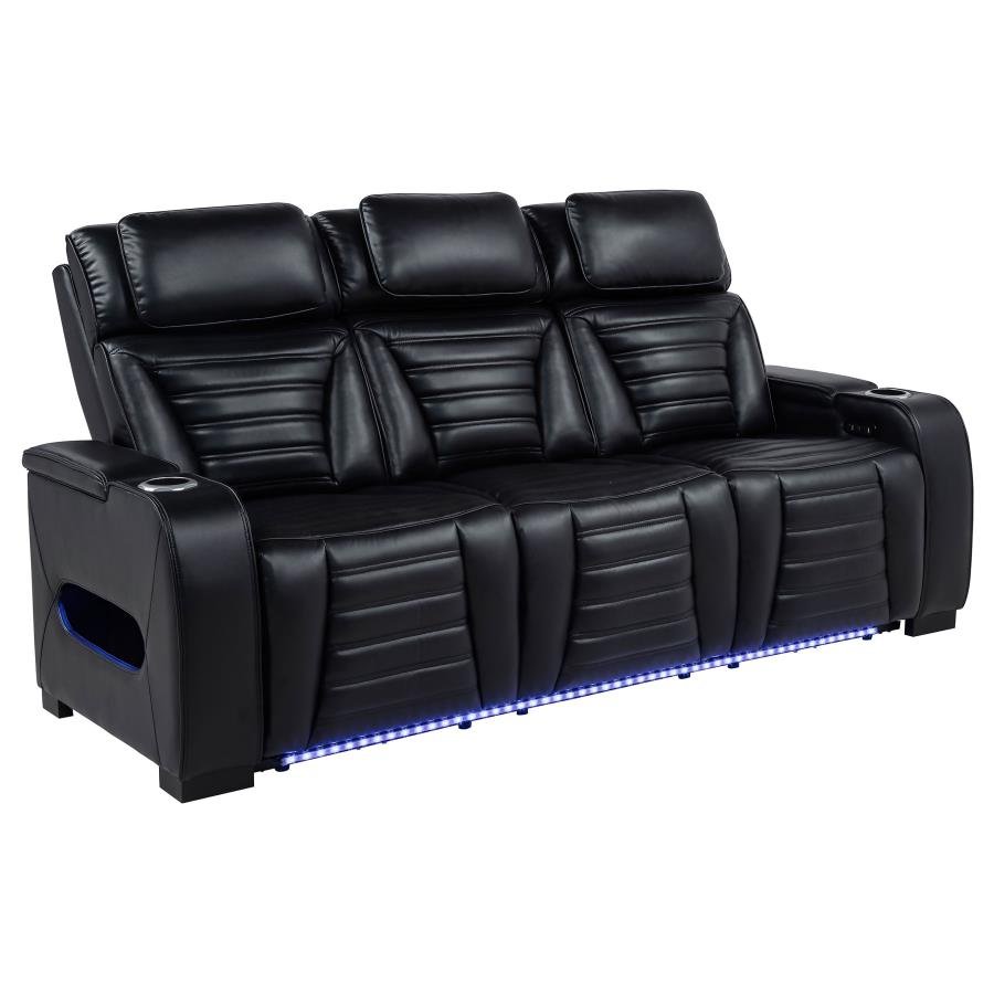 ZUMA FAUX LEATHER DUAL POWER RECLINING LED SOFA BLACK